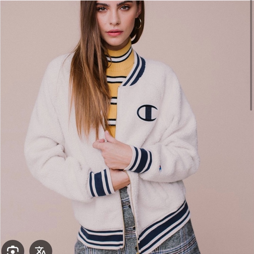 Champion Cream and Black Letterman Jacket